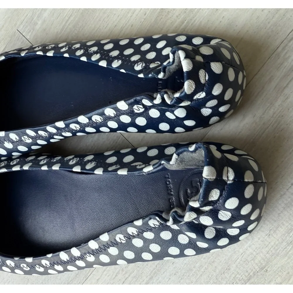 Tory Burch Navy White Polka Dot Reva Ballet Flats Women's Size 4.5-5